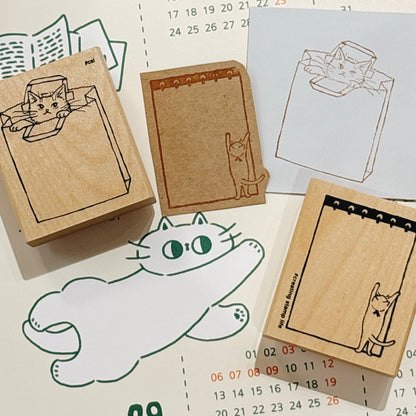 日本 I love Stamp 木製框框印章 - 貓咪告示
