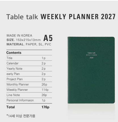 2027 韓國 Table Talk 時間規劃師 A5 尺寸: 月+週計劃🌈 [ 預購貨品 ］