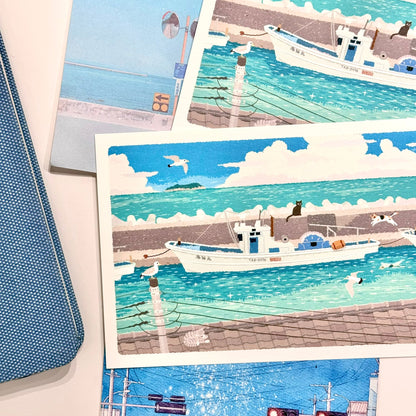 日本Active 明信片黑貓🐈‍⬛宅急便たびねこ系列 - 走過海岸邊