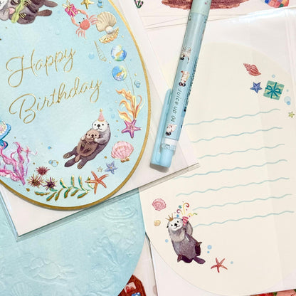 可愛動物金箔熨壓橢圓形心意卡 - 小海瀨的happy birthday