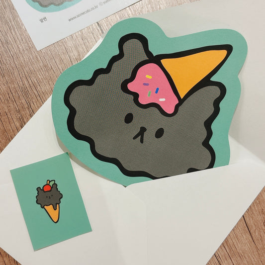 韓國插畫家썸켓츠心意卡系列 - 士多啤梨雪糕🍦灰貓咪