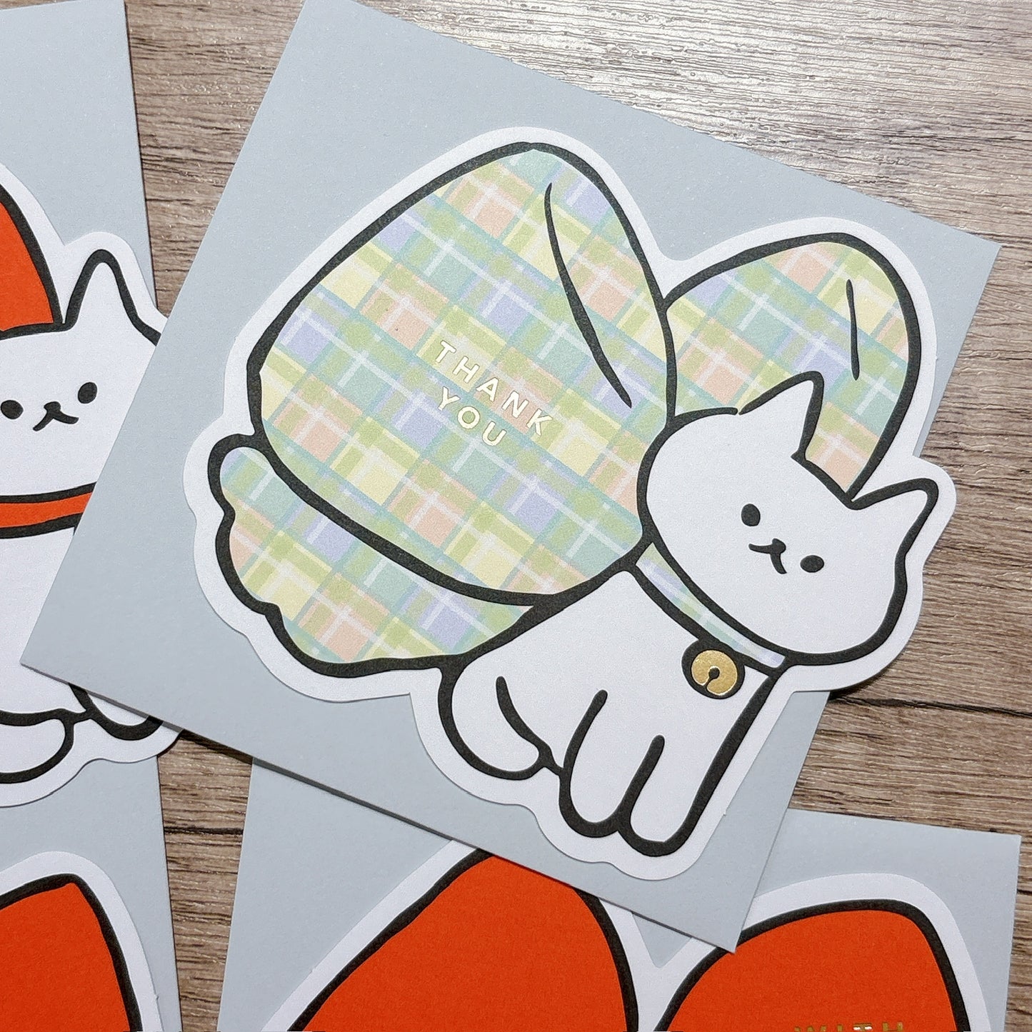 韓國插畫家썸켓츠 心意卡系列 - 格仔蝴蝶結🎀的貓咪 - Thank You