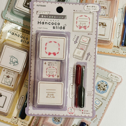 內附補充墨水‼️日本 Slide Stamp 向下推·向上推雙色印章 - 絲帶貓貓
