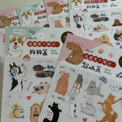 毛孩大集合透明貼紙 - 貓貓及狗狗