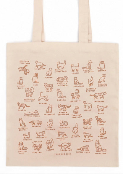 世界圖鑑系列 : 貓咪家族帆布米色Totebag * [預購貨品，下單後14天出貨]