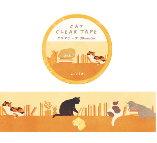 日本RyuRyu 貓咪透明紙膠帶 -貓咪圖書館