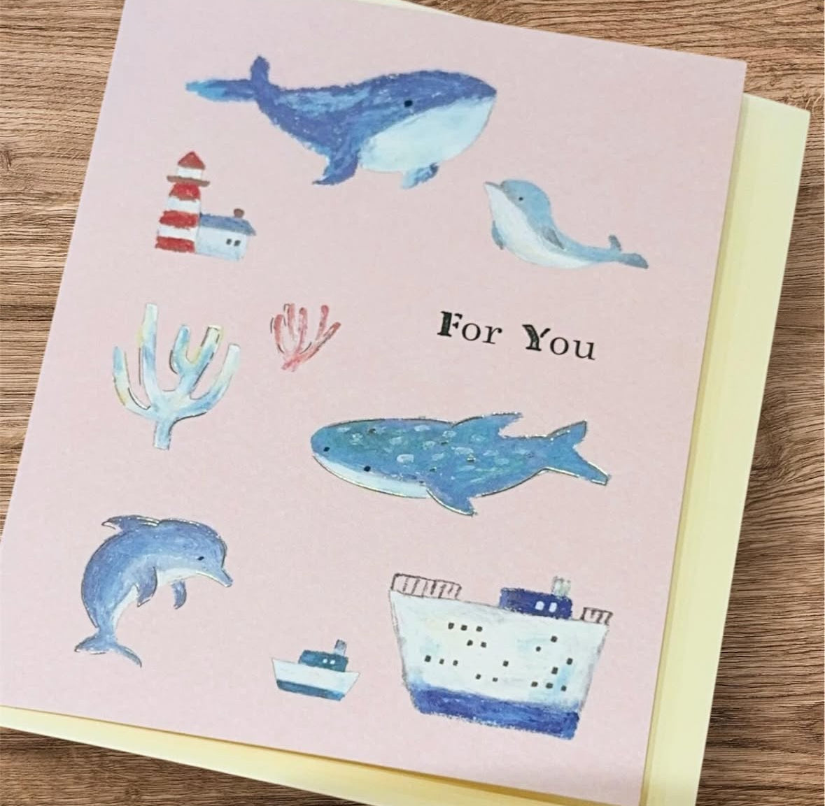 台灣藍色鯨魚水彩風系列心意卡 - For You