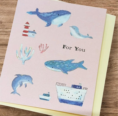 台灣藍色鯨魚水彩風系列心意卡 - For You