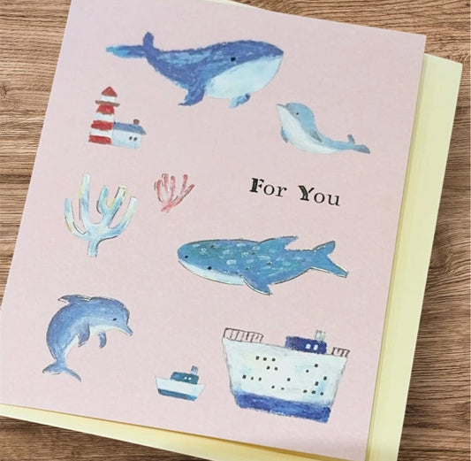 台灣藍色鯨魚水彩風系列心意卡 - For You