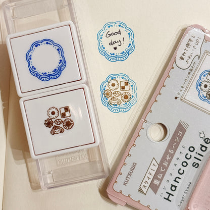 內附補充墨水‼️日本Slide Stamp 向下推·向上推雙色印章 - 藍罐曲奇