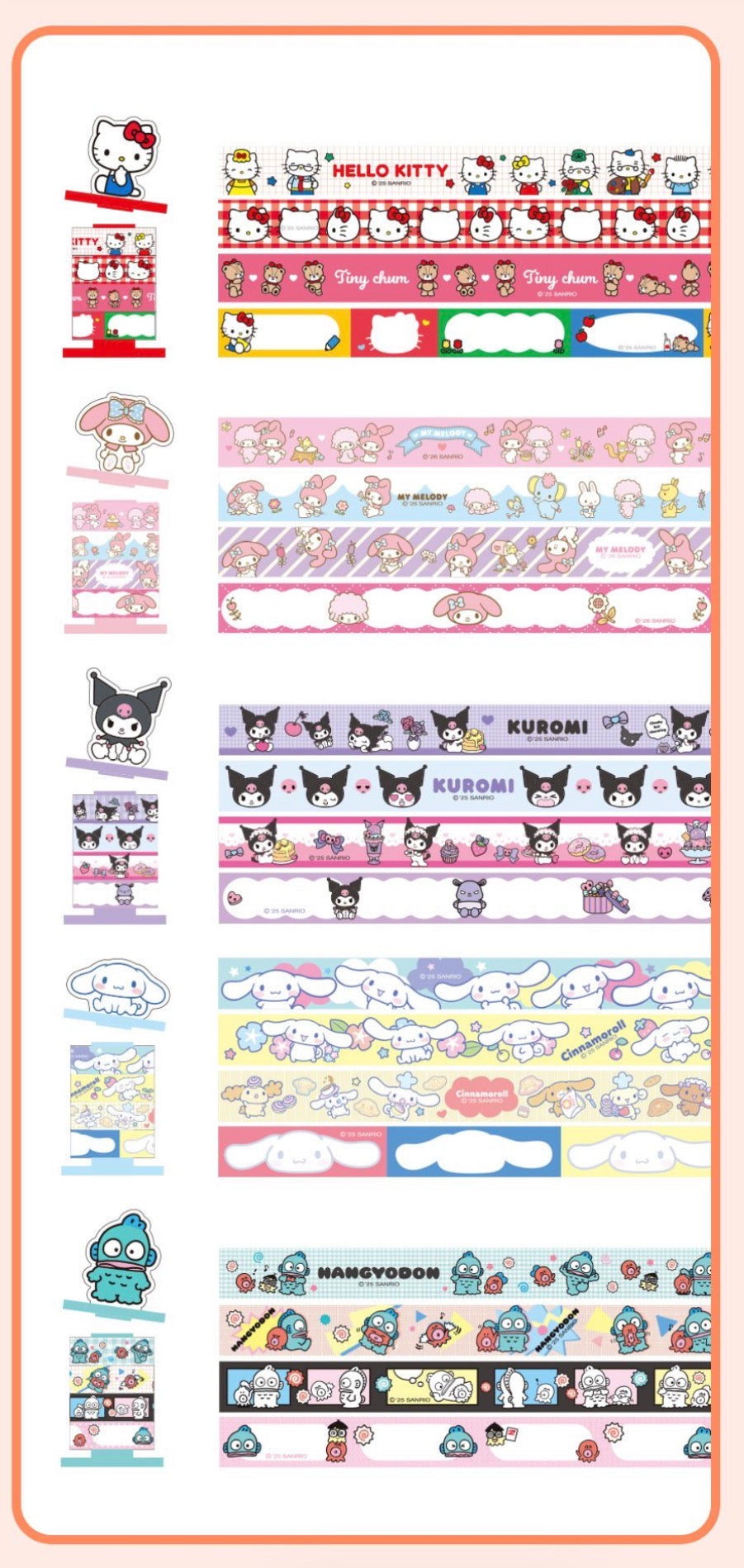 日本Sanrio Characters 紙膠帶Holder 連紙膠帶套裝 - 肉桂狗 / 水怪 / Kuromi / Hello Kitty / My Melody [預購貨品］