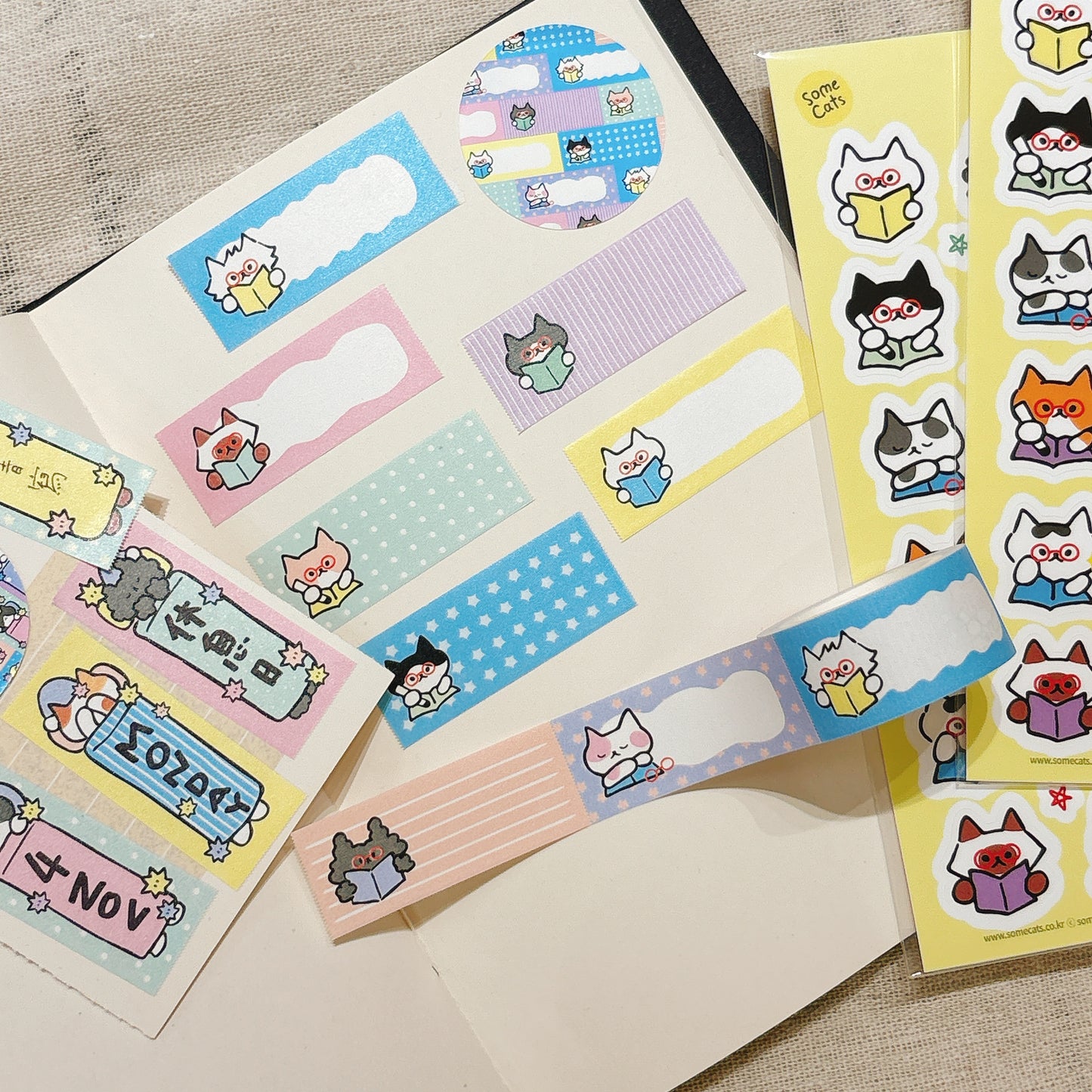 韓國插畫家썸켓츠 紙質可書寫卷裝 Label 貼 - 貓咪！我是學霸