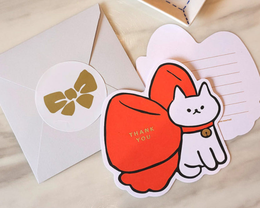 韓國插畫家썸켓츠心意卡系列 - 紅蝴蝶結🎀的貓咪 - Thank You
