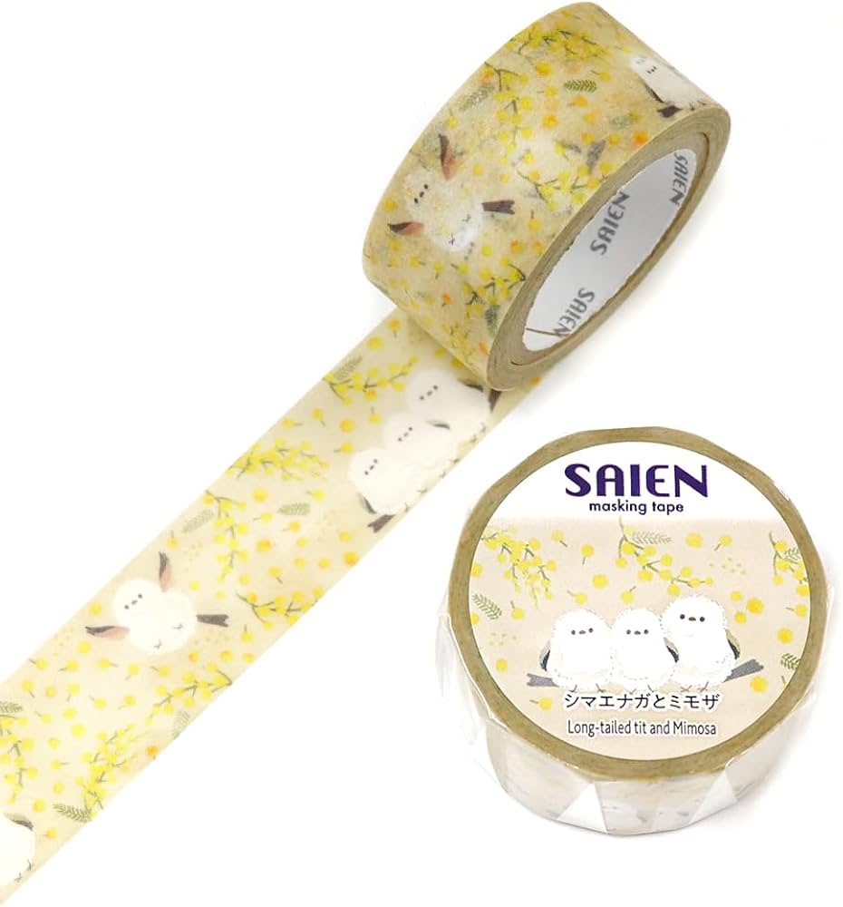 日本 Saien 和紙  20mm 紙膠帶 - 雪鳥與含羞草
