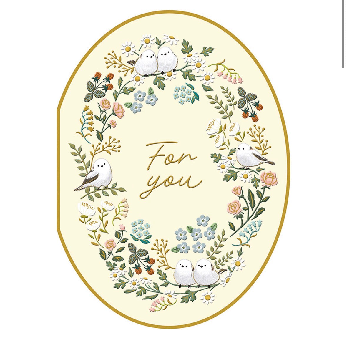 可愛動物金箔熨壓橢圓形心意卡 - 雪鳥的happy birthday