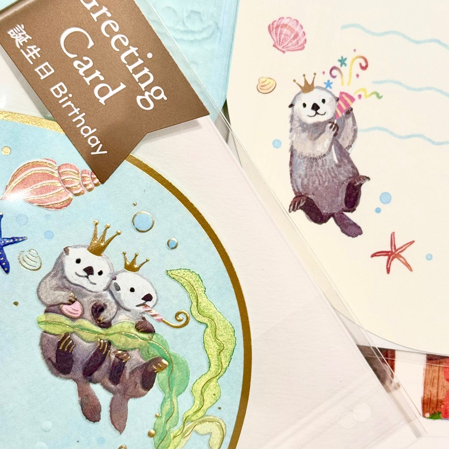 可愛動物金箔熨壓橢圓形心意卡 - 小海瀨的happy birthday