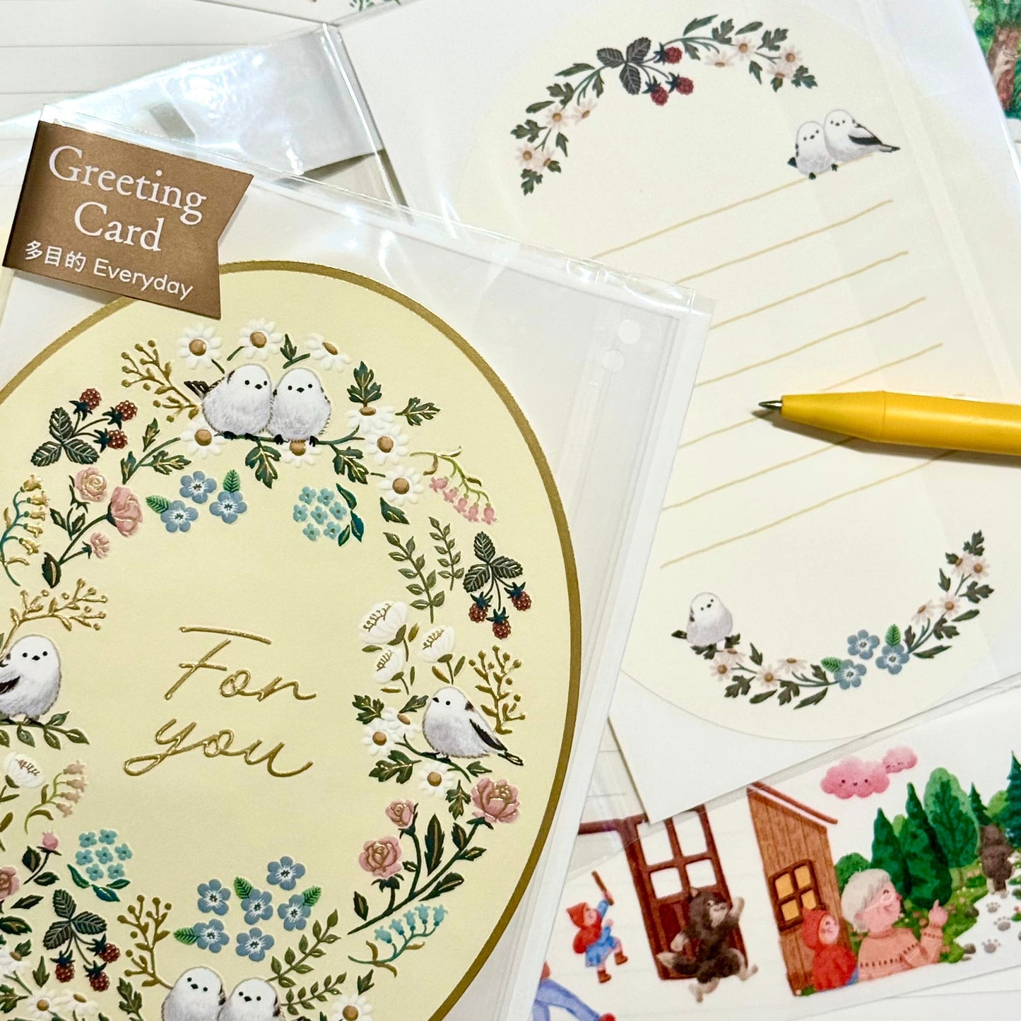 可愛動物金箔熨壓橢圓形心意卡 - 雪鳥的happy birthday