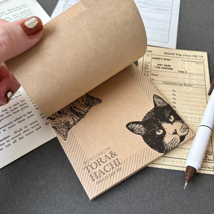 日本the Neko-noki 貓咪紙品: 一雙貓咪牛皮色便條磚