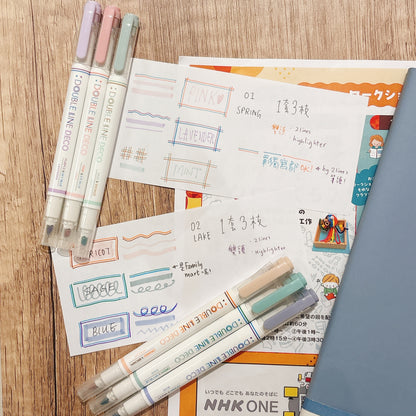 韓國 Double Line 雙頭柔和色系螢光筆套裝 (一套3枝）