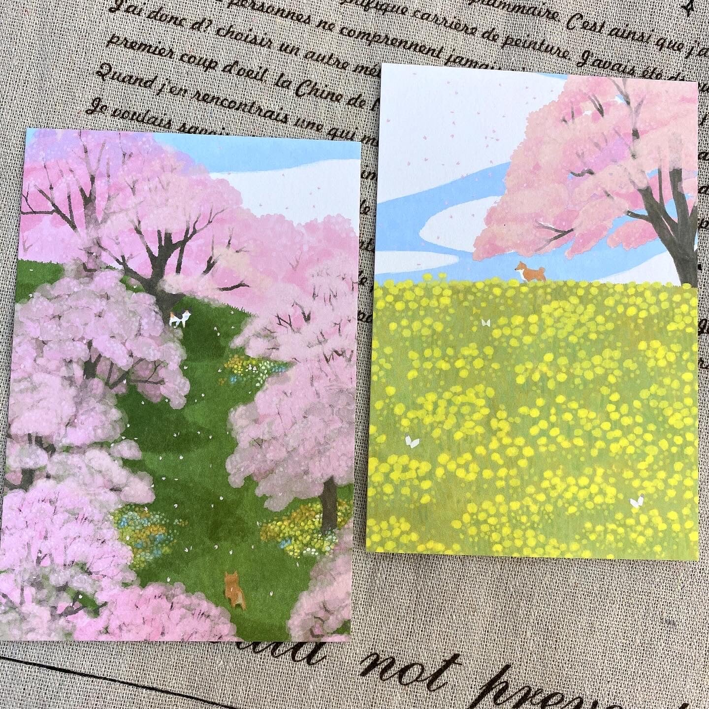 日系插畫 Creald Postcard系列 - 櫻花樹下的貓