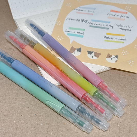 韓國 Aurora Stick 雙色螢光筆