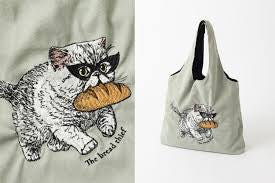 日本J. Studio 刺繡燈芯絨Totebag - Cat Thief (預購貨品)