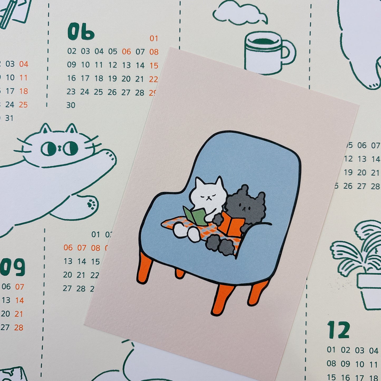 韓國插畫師썸캣츠可愛貓咪 Message Card - 沙發上看書