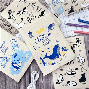 台灣 Our Treasure 帆布書衣手帳連橫間筆記本 ：鯨魚款