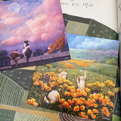 韓國Arts Festival 手繪作品展覽系列 -  貓咪們撲蝶蝶方型Postcard