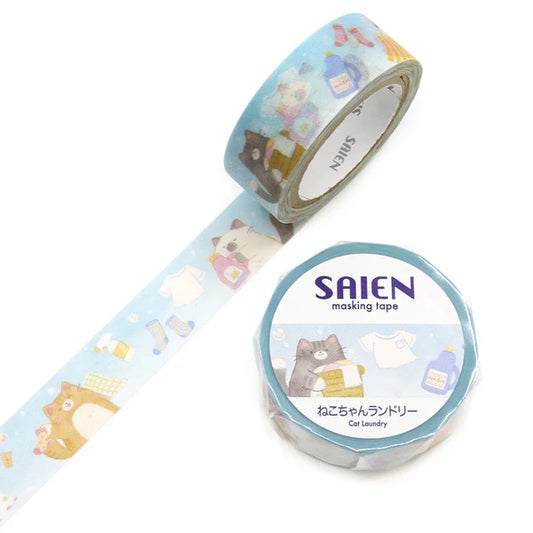 日本 Saien 和紙  15mm 紙膠帶 - 家務貓咪