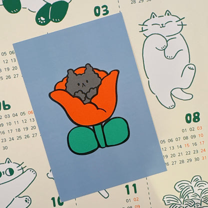 韓國插畫師썸캣츠可愛貓咪 Message Card - 紅花中的小貓