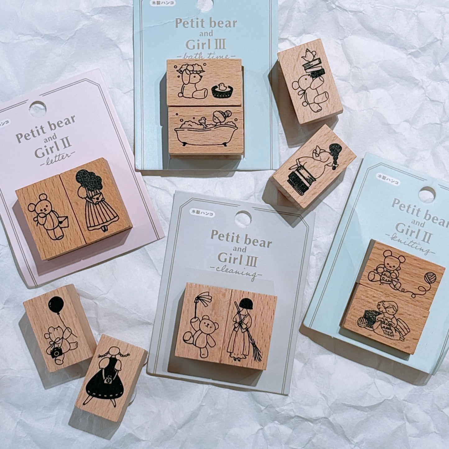 日本 I Love Stamp 木製印章 - Petit Bear and Girl 系列