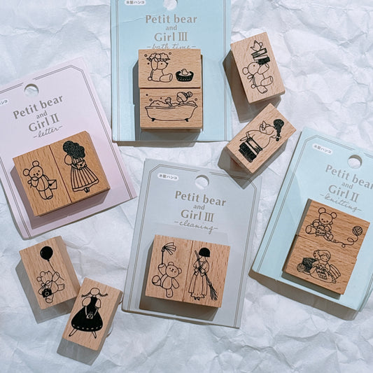 日本 I Love Stamp 木製印章 - Petit Bear and Girl 系列