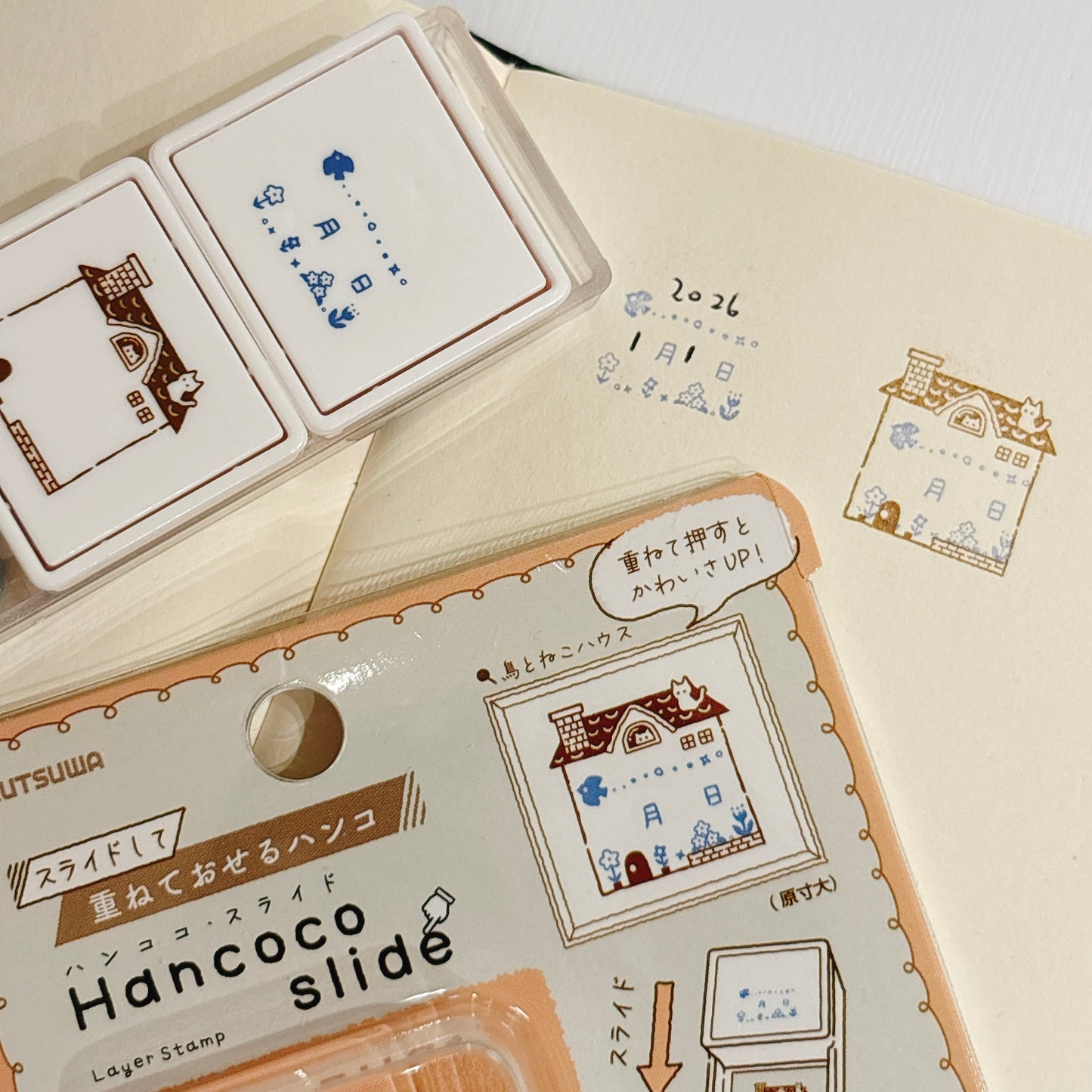內附補充墨水‼️ 日本Slide Stamp 向下推·向上推雙色印章 - 日期屋子