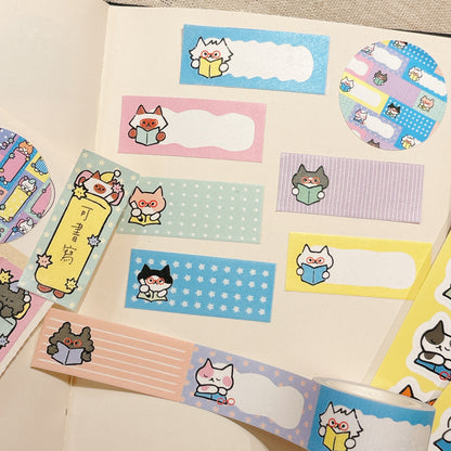 韓國插畫家썸켓츠 紙質可書寫卷裝 Label 貼 - 貓咪！我是學霸