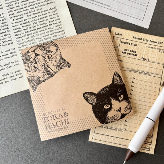 日本the Neko-noki 貓咪紙品: 一雙貓咪牛皮色便條磚