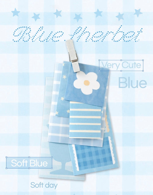 韓國Monolike 藍色系拼貼素材包 Blue Sherbet Label Stickers Pack *可書寫* [預購貨品，下單後14天出貨]