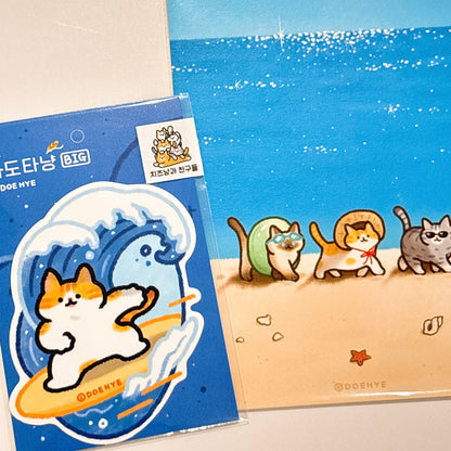 韓國插畫師Doehye大粒貓貼紙 - 衝浪🏄