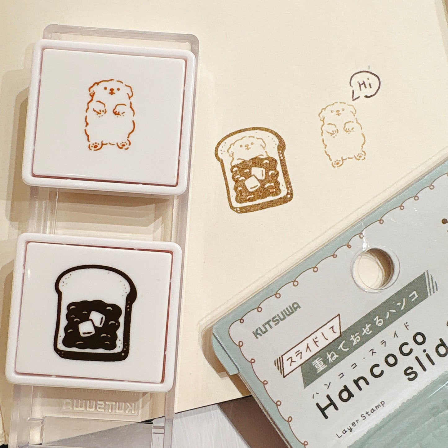 內附補充墨水‼️ 日本Slide Stamp 向下推·向上推雙色印章 - 多士狗狗