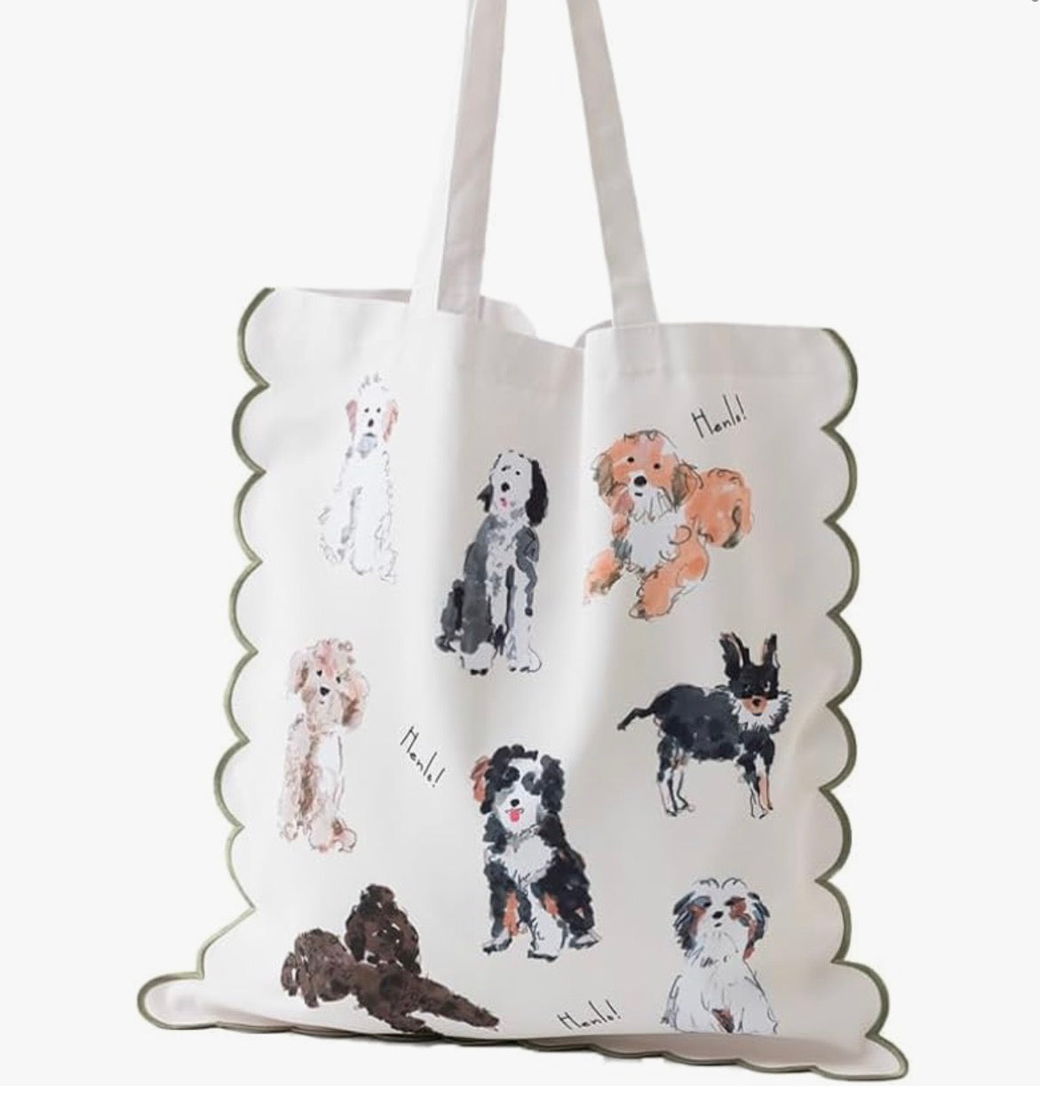 大容量收納‼️ 日本J. Studio 雲朵刺繡Totebag - Hand Drawing Henlo Dog (預購貨品)