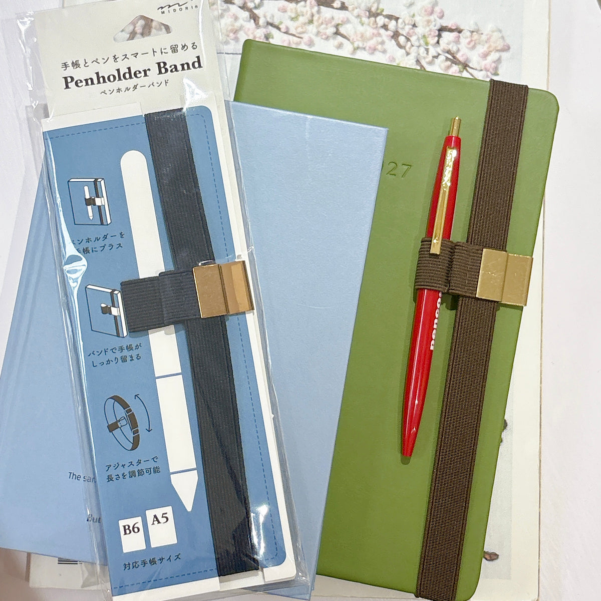 日本 midori 手帳日記本彈性筆夾綁帶 二合一 Note Band + Pen holder