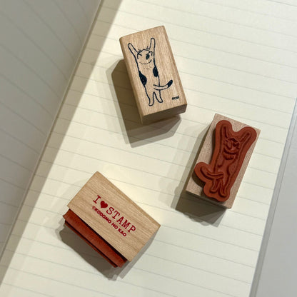 日本 I love Stamp 木製印章 - 雙腳站立的貓咪