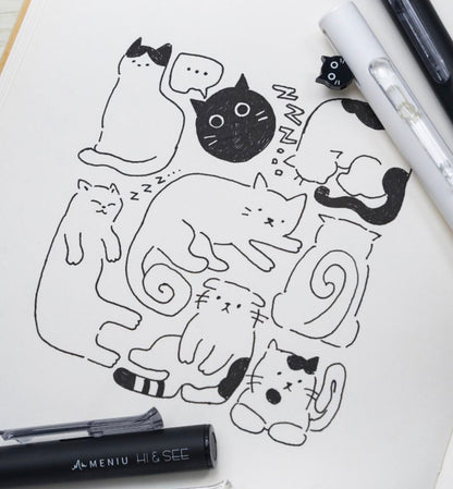 韓國OVAL 黑白貓貓Hi and Seek 系列套裝筆 - 一盒兩枝