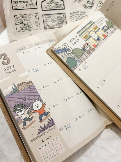 9 月可使用‼️ 台灣 跟兔子環遊世界 皮革封面 月周計劃2026/2027 B6 Schedule