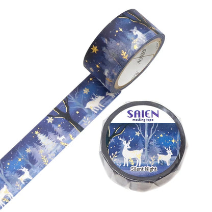日本Saien 和紙燙金5米長紙膠帶 - 聖誕森林