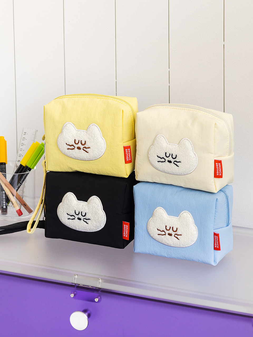 韓國Romane Mogry 貓咪 Square Pouch - 4 色選擇  * [預購貨品，下單後14天出貨]