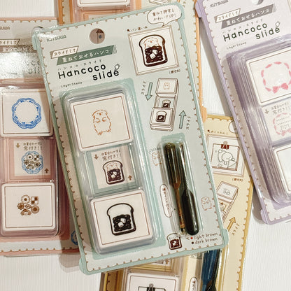 內附補充墨水‼️ 日本Slide Stamp 向下推·向上推雙色印章 - 多士狗狗