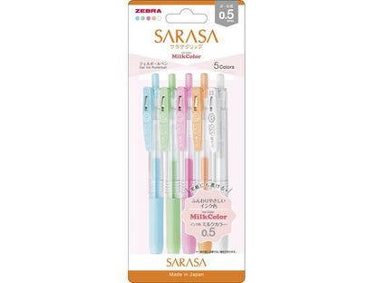 日本Zebra Sarasa Milk Color 0.5 牛奶色啫喱筆套裝 (一套5枝）