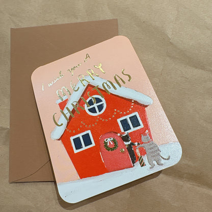 日本 Christmas 貓咪的家 立體pop up聖誕咭小卡