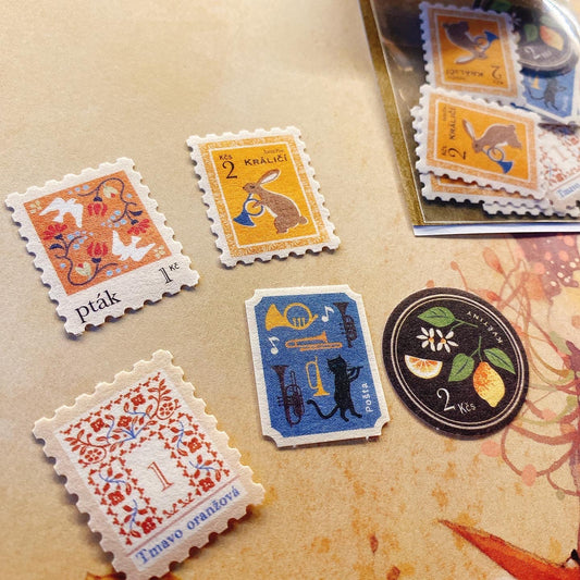 日本エヌビ和紙貼紙包 - 懷舊風森林郵票集 (淺啡）